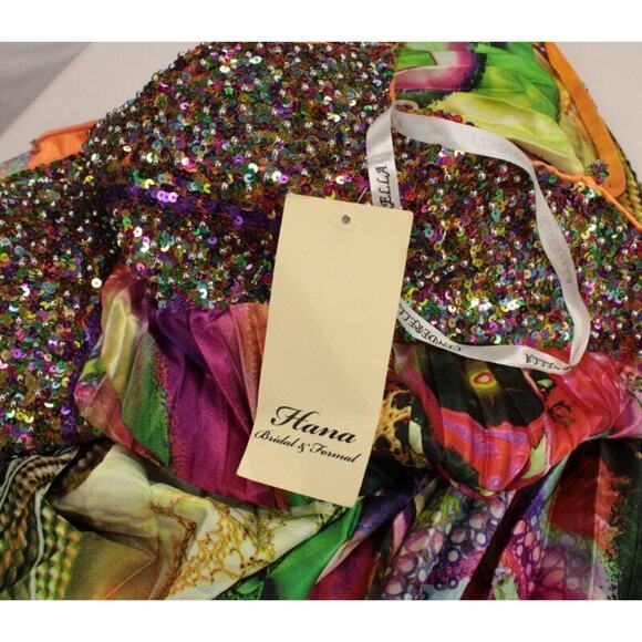 Beaded phsychedelic Full Sweep Gown sz 8 Tall Cinderella Mardi Gras Formal Prom - Picture 11 of 15